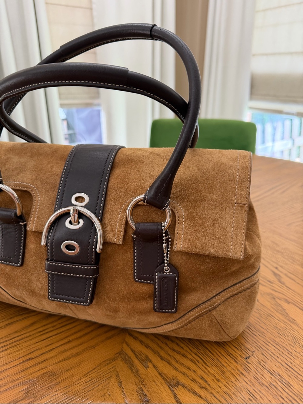 Coach Suede SoHo Flap Satchel Handbag in Caramel Brown - Picture 14 of 16